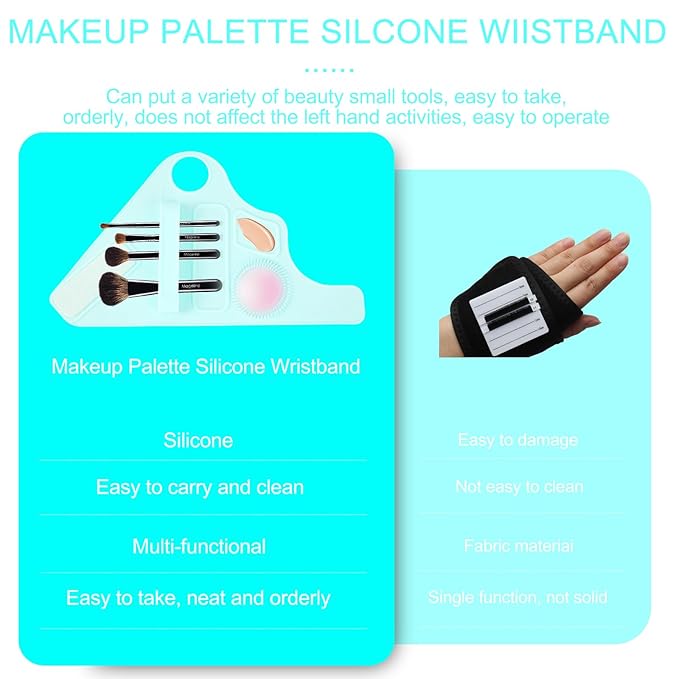 Makeup Mixing Palette Wrist Strap,Foldable Makeup Brush Storage Palette,Silicone Hand Wrist Makeup mixing tray Draw Assistance Tool for Small to Medium Brush