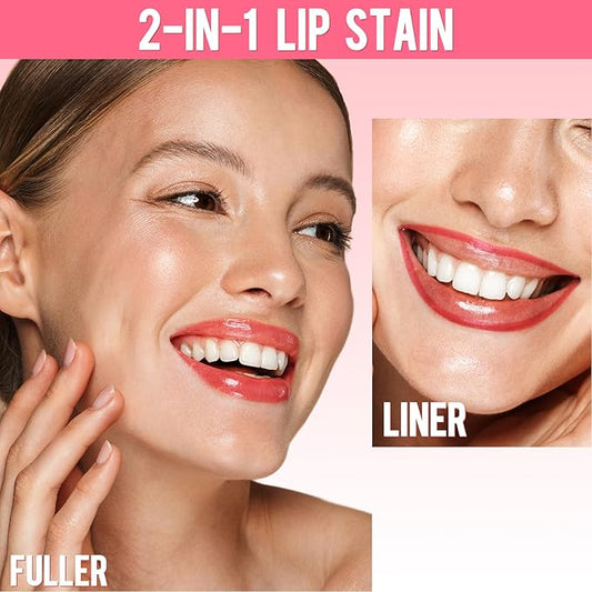 Lip Stain - Lip Liner Stain, Long Lasting Peel Off Lip Stain, Natural Peel Off Lip Liner Stain with Tweezer, Easy to Use, Waterproof, Smudge-proof, Transfer-proof, Plumped