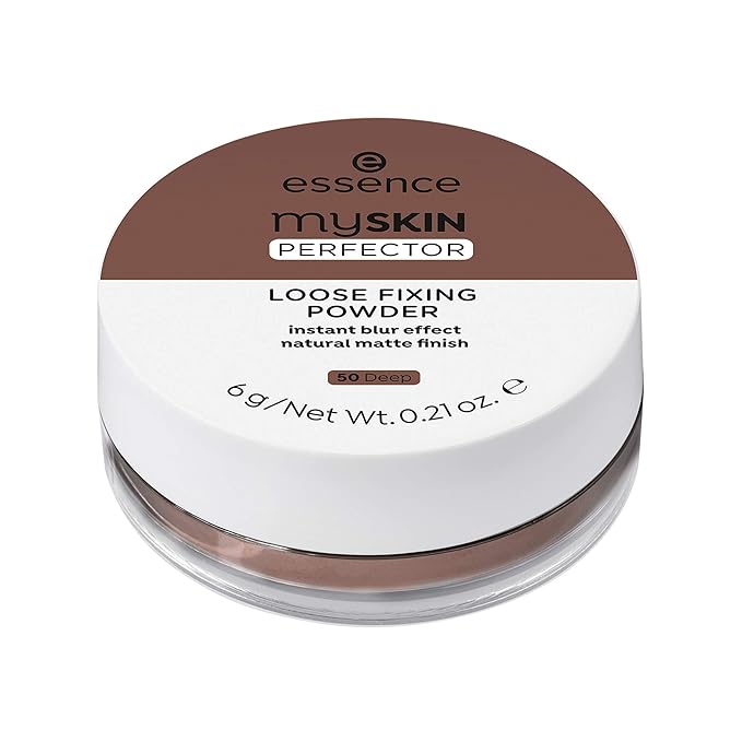 essence | My Skin Perfector Loose Fixing Powder | Instant Blur Effect & Natural Matte Finish | Vegan, Paraben Free, Gluten Free, Oil Free | Cruelty Free (50 | Deep)