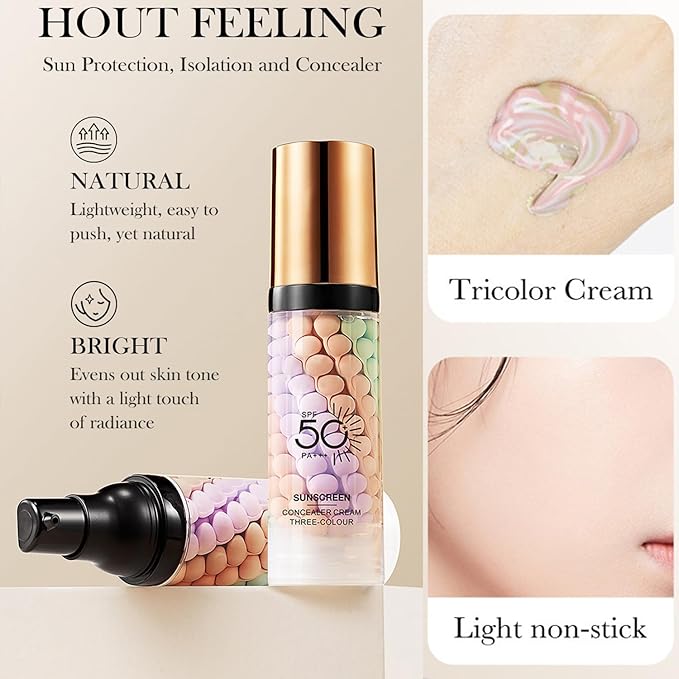 3 In 1 Primer for Face Before Makeup, One Step Color Correcting Primer, SPF 50, Hydrating, Oil Control Facial Serum & Color Correcting Moisturizer, SPF Cream, Even Skin Tone, Natural & Sheer Finish