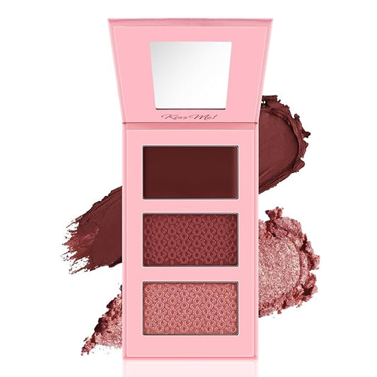 3 Color Highlighter Makeup Palette, Matte Powder Blush for Cheeks, Lightweight, Blendable, Shimmer Shadow Powder with Mirror, Easy to Create Natural Three-dimensional Look