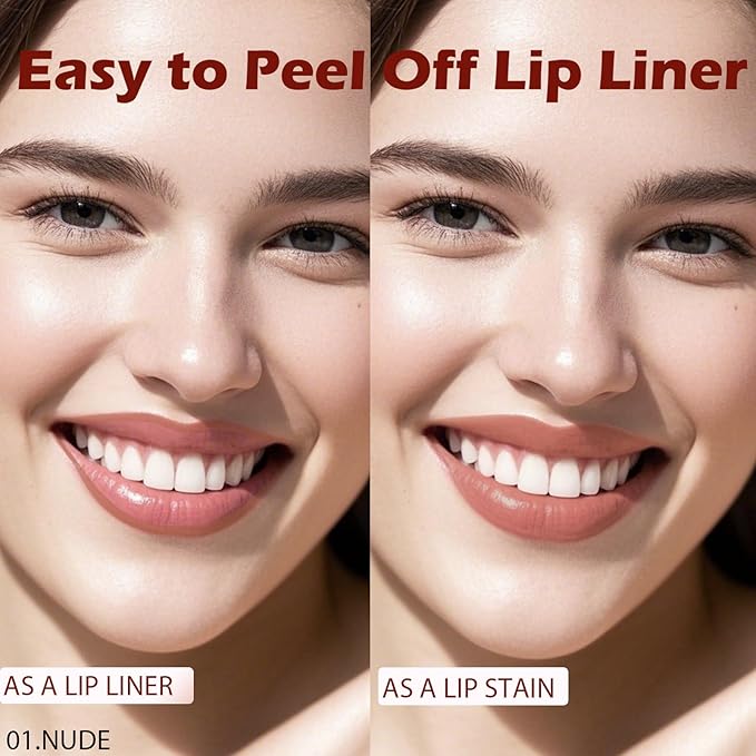 Lip Liner Stain Peel Off with Tweezer, Long Lasting Matte Lip Tattoo, Highly Pigmented Color Lip Makeup, Waterproof, Transfer-proof Lipstain for Women, for All Skin Types