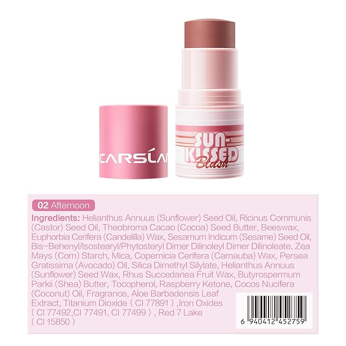 Sun Kissed Blush Face Bronzer Stick For Cheeks, Lips, Long-Lasting, Blendable, Vegan Makeup For All Skin Tones, 02 Afternoon, 0.21Oz
