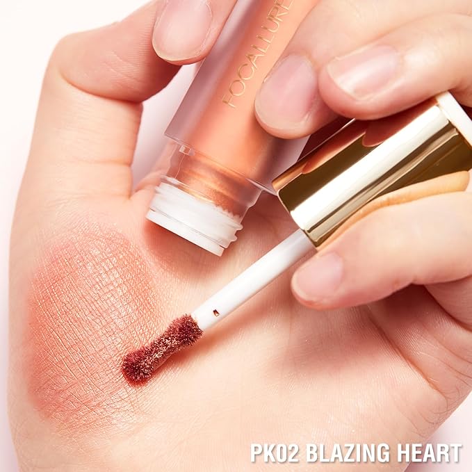 FOCALLURE Shimmer Liquid Highlighter, Smooth Cream Formula and Non-greasy Finish,Delivers a Natural Glow, Long Lasting Illuminator Highlighter Face Enhancing Makeup,Blazing Heart