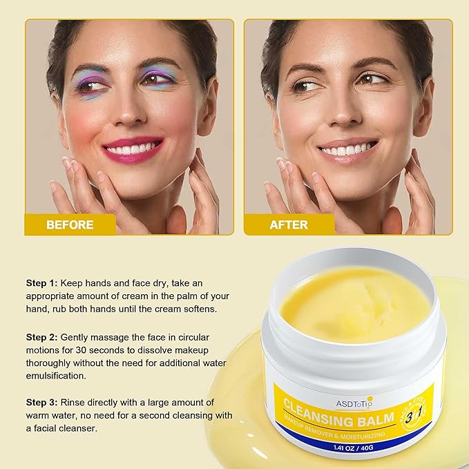 3 in 1 Cleansing Balm- Eye Face Lip Cleansing Balm Makeup Remover,Natural Gentle, Deep Cleaning, Made for All Skin Types