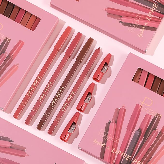 2 Pack Eyebrow Pen Dark Brown and 12Pcs Matte Lip Liners with Sharpener