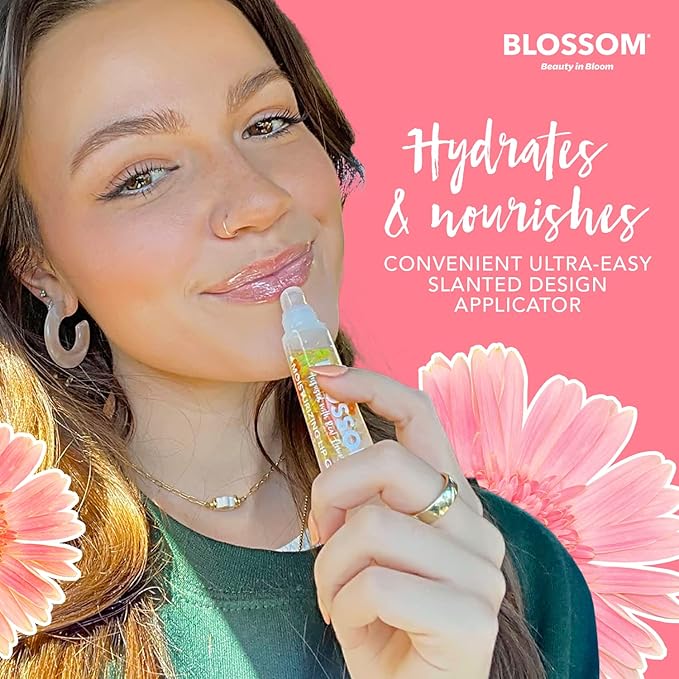 Blossom Scented Moisturizing Lip Gloss Tubes, Infused with Real Flowers, 0.6 fl. oz/18ml, 2 pack Full Size Gift Set, Strawberry/Watermelon