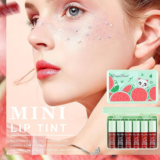 6 Colors Watermelon Lip Tint Stain Set, Korean Velvet Watery Lip Tint Moisturizing Mini Liquid Lip Gloss Lipstick, Multi-Use Lip and Cheek Tint, Long-Lasting, Vivid Color, Lightweight, High Pigment