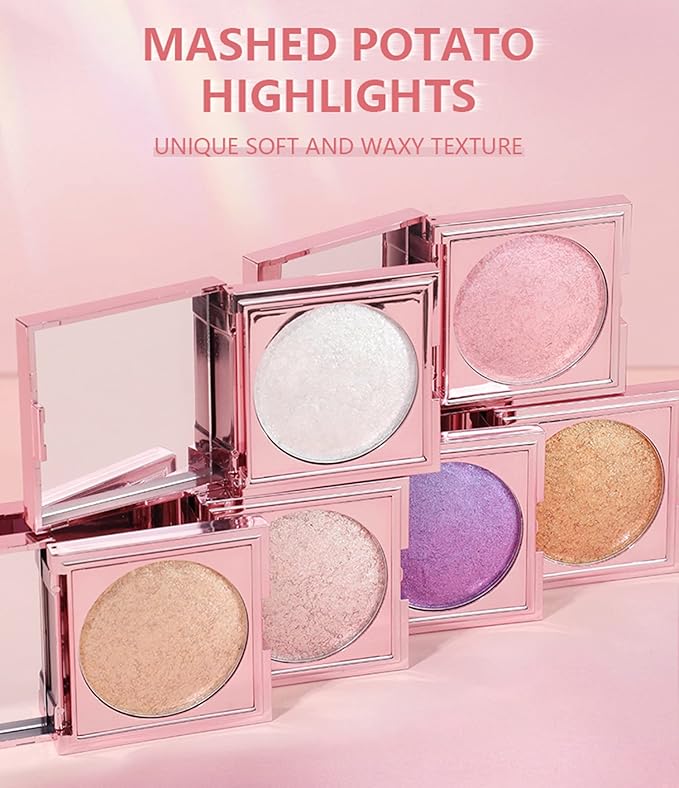 MAEPEOR Face Highlighter Palette 8 Colors Shimmer Glitter Pearl Highlighter Powder Sparkly Diamond Highlighting Palette for Face Cheek (07 Gold)