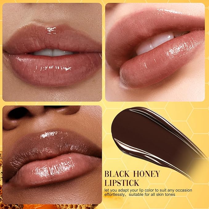 Honey noir - Black Honey Lipstick for Women, Natural Glossy Lips Balm, Nourishing and Hydrating Lip Gloss for All Skin Tones (black+black, 2)