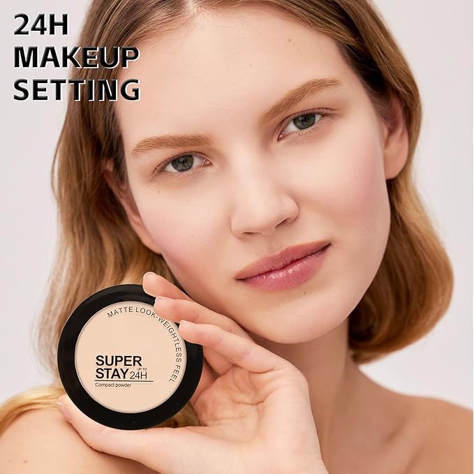 Boobeen Oil Control Face Pressed Setting Powder Compact, 24 Hour Long Lasting Translucent Setting Powder, Lightweight Matte Foundation Makeup for Conceal Pores and Lines With Puff and Mirror