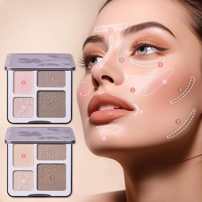 Erinde Contour Highlighter Face Sculpting Palette with Mirror, Shimmer Matte Finish, Long-lasting Smooth Pressed Powder Makeup for Cool Toned Skin, 01 Cool Brown contour