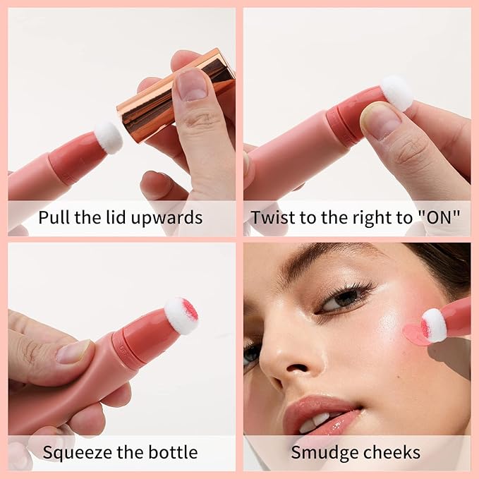 Boobeen Matte Liquid Blush, Blush Beauty Wand, Blendable Face Blush with Cushion Applicator, Soft Cream Blush for Cheeks, Natural Looking