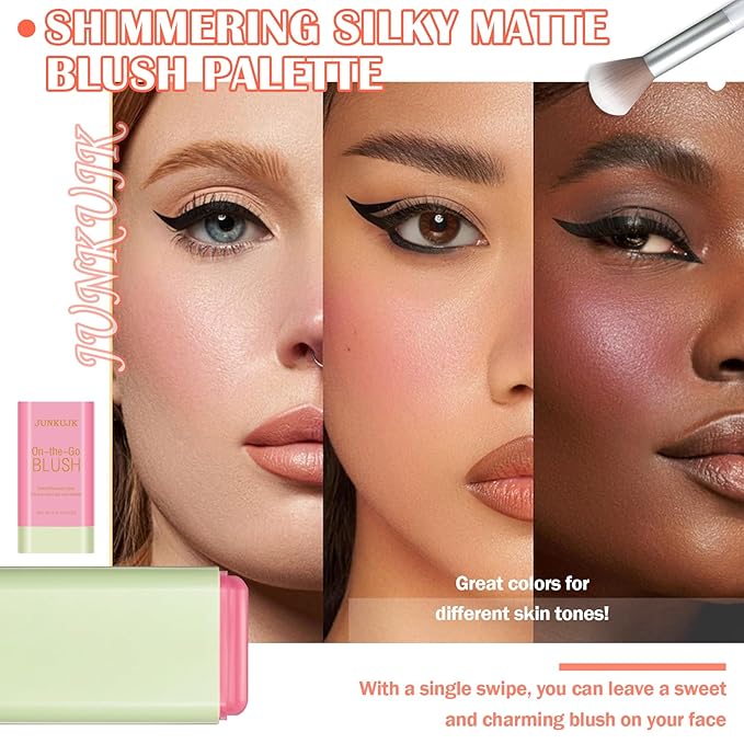 Shimmer Silky Matte Blush Stick - Professional Cute Face Contour Highlighter with Blush 01