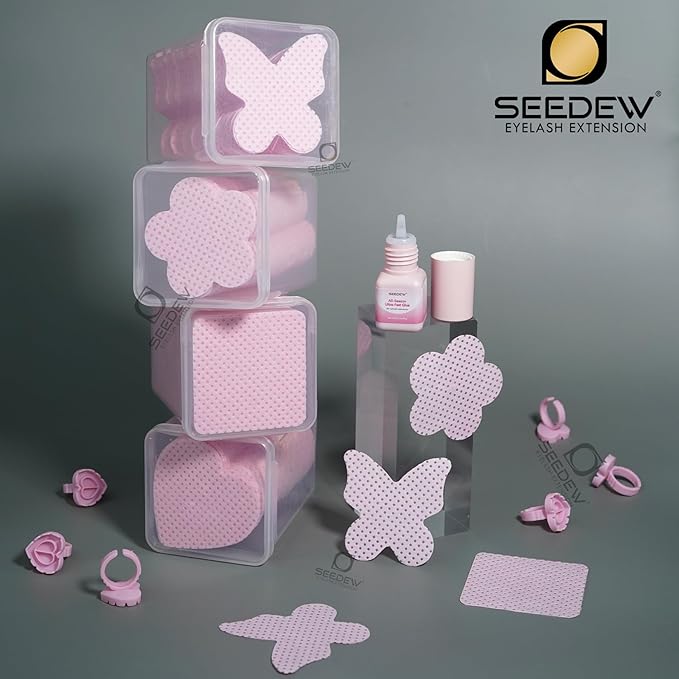 200 Pieces Pink Lash Glue Wipes, Nail Wipes, Flower Shape Lint Free Magic Wiper Cloth, Lash Extension Supplies (1 Box) (Simple Packaging)-(Pink Flower Shape)