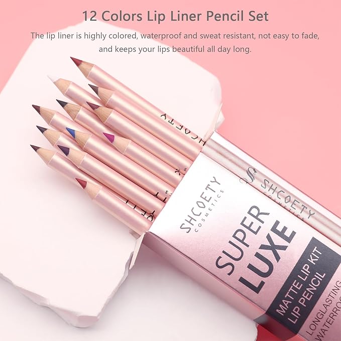 12 Colors Matte Lip Liner Pencil Set, 12Pcs Creamy Nude Lip Liner, Smooth Long Lasting Waterproof High Pigmented Lip Makeup Pencil