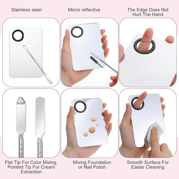 3Pcs Make up Spatula Set, Makeup Mixing Palette Tray & Foundation Spatula & Brush, Make up Accessories Set for Women Girl Korean Makeup Facial Cosmetic Nail Art Tool