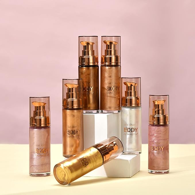 MAEPEOR Body Luminizer 6 Colors Waterproof Smooth Shimmer Face Glow Illuminator Non-sticky Liquid Highlight (30 ML, 01 Moonlight White)