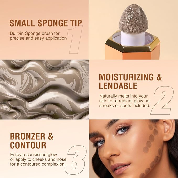 Cool Toned Liquid Contour Stick, Cold Grey Cream Contour Makeup, Long Lasting Silky Liquid Bronzer Face Concealer Matte Contouring with Cushion Applicator (102)