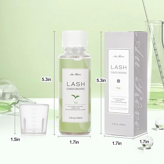 Eyelash Cleanser Concentrate 100ml Eyelash Extension Cleanser Inside the Eyelash Extension Kit Oil-Free Eyelash Extension Shampoo Perfect for Salon-Can Make Ten 60ml bottles of Lash Shampoo,tea