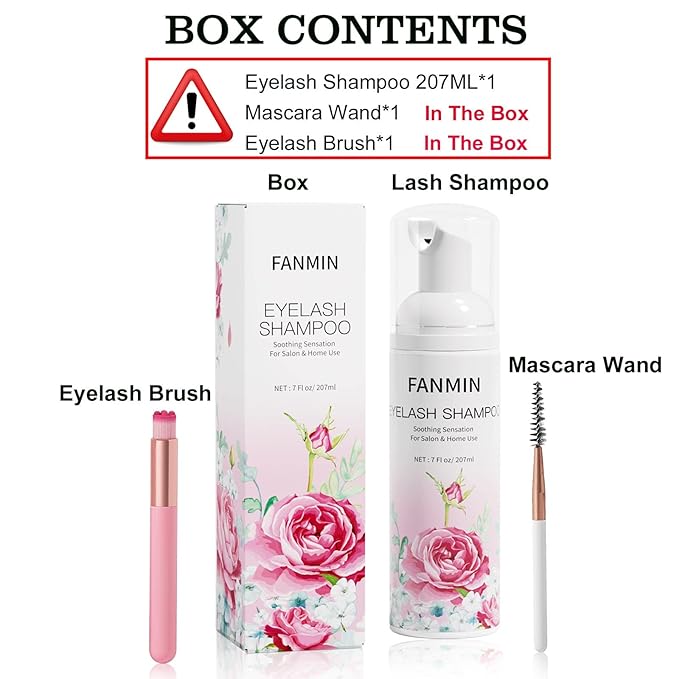 Eyelash Extension Cleanser 207ml +Mascara Wand+ Brush Eyelid Foaming Cleanser,Eyelash Wash and Lash Bath for Extensions,Paraben & Sulfate Free,Makeup Remover,Salon and Home use(207ml/7fl.oz)