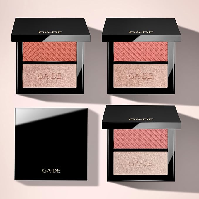 GA-DE Velveteen Blush and Shimmer Duet, 48 - Formulated with Micronized Pearls and Pigments for Sculpting Face and Décolleté - Paraben-Free - 0.26 oz