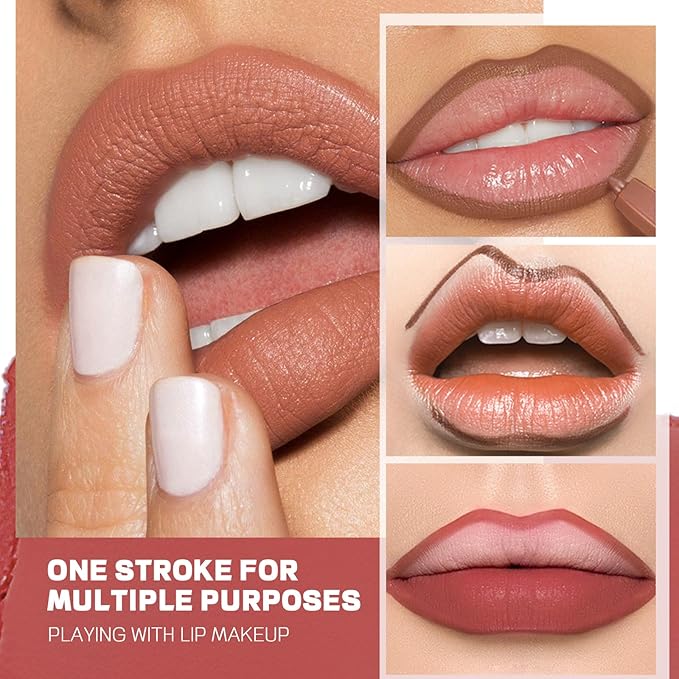 2 Pack Eyebrow Pen Dark Brown and 12Pcs Matte Lip Liners with Sharpener