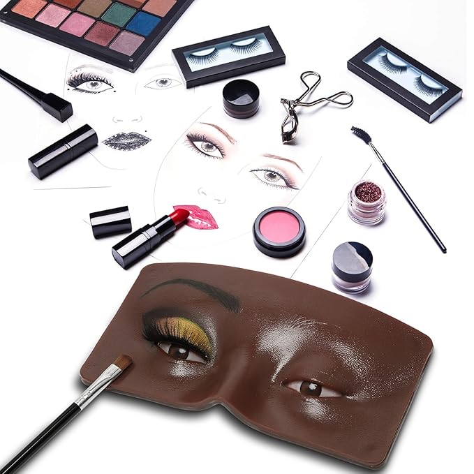 3D Eye Makeup Face Practice Board, Perfect Aid to Makeup Practicing Face Board, Reusable Silicone Face to Practice Makeup Mannequin for Beginners to Practice Eyesmakeup Kit (Black)