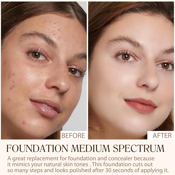 Color Changing Foundation 4 in 1 Medium Spectrum, Flawless Foundation Color Changing Makeup Full Coverage SPF50+, Waterproof Moisturizing Foundation for Mature Skin Hides Wrinkles and Lines, 30ml