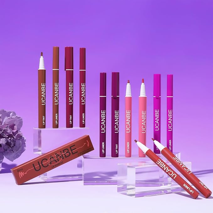 UCANBE 2pcs Matte Lip Tint Stain Set, 1 Lip Stain & 1 Lip Liner Pencil, Long Lasting Waterproof Lightweight Non-sticky Liquid Lipstick for Women & Girl (04 ROSEWOOD)