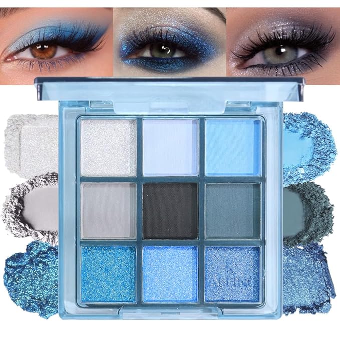 Sapphire Blue Smoky Eye Shadow Palette,Navy & Sky Blue Pro Eyeshadow Palette - Ultra-Pigmented Matte & Shimmer Finish - Waterproof Blend for All-Day Wear (02#, 1 Count (Pack of 1))