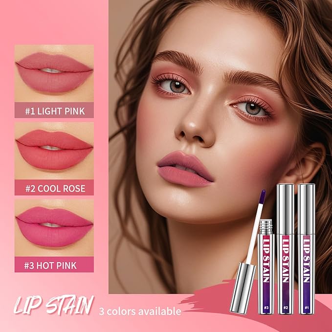 Dulele 3PCS Lip Liner Stain, Peel Off Lip Liner Tattoo, Natural Long Lasting Lip Stain Peel Off, Nude Pink Matte Finish Lip Gloss for All Skin Types