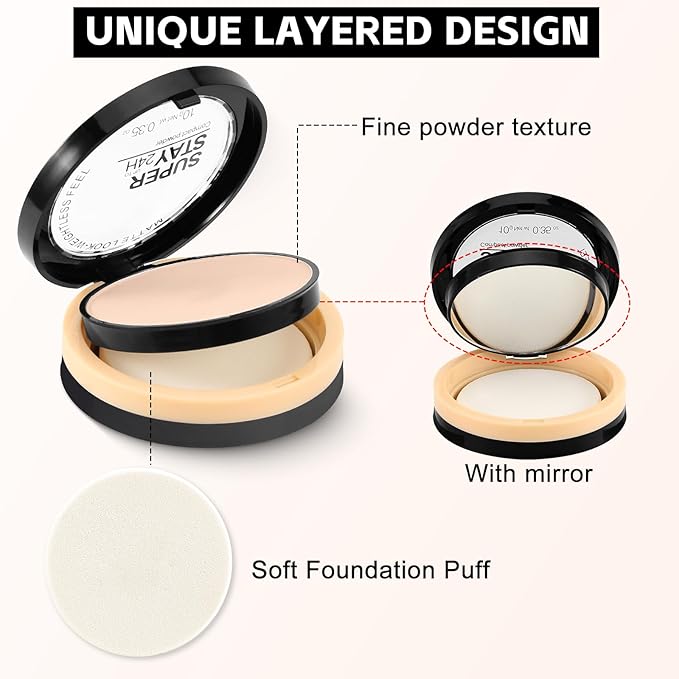 Boobeen Oil Control Face Pressed Setting Powder Compact, 24 Hour Long Lasting Translucent Setting Powder, Lightweight Matte Foundation Makeup for Conceal Pores and Lines With Puff and Mirror