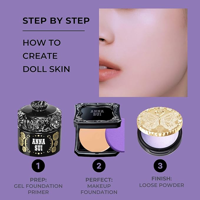 ANNA SUI Makeup Foundation - Beige - 15 - Base and Loose Powder - Conceals Skin Complexion and Texture - Brightens the Skin - Maximum Coverage - 0.35 oz.