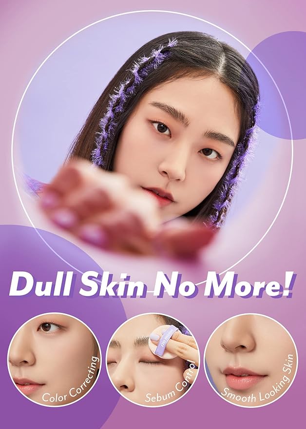 I'M MEME Compact - Purple Cotton Tone Control Pact 0.33 Oz + NOONI Korean Facial Clenaser - Snowflake Whipping Cleanser 5.07 Fl Oz Bundle