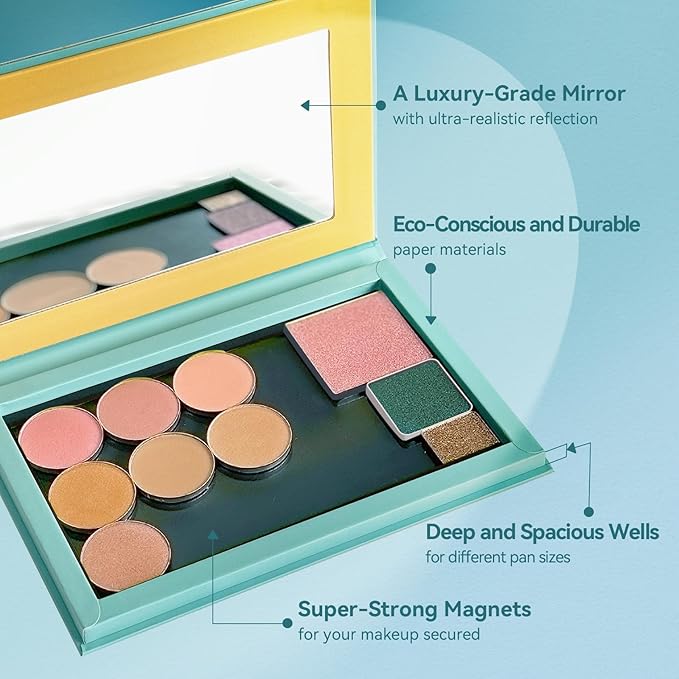 Magnetic Makeup Palette DIY Empty Eyeshadow Lipstick Palette with Mirror 3D Finish Surface Paper Makeup Organizer (Summer Day)