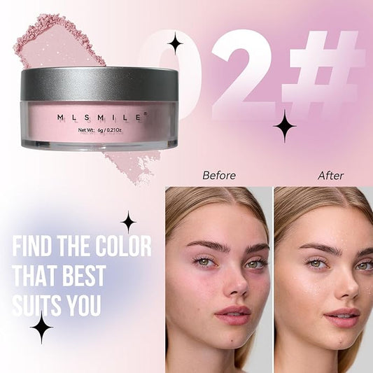 Pink Translucent Setting Powder, Shimmer Setting Powder Waterproof Oil Control Tone-up Face Powder Highlighter Makeup Finishing Long-Lasting Loose Shimmer Powder for All Skin Types