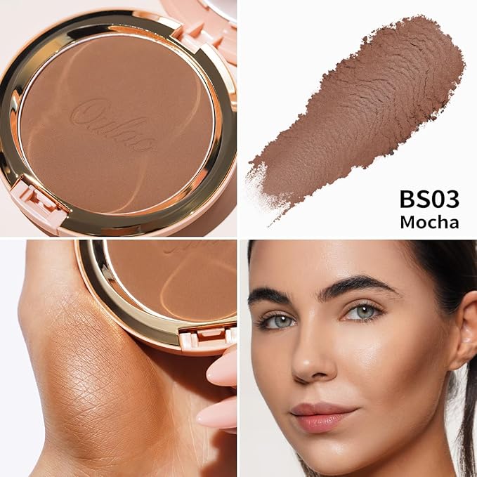 Oulac Matte Bronzer Powder Face Makeup with Mirror - Natural SunKissed Bronzer Look,Highly Pigmented Cream Bronzer, Long Lasting Glow, Easy to Blend, Vegan & Cruelty-Free BS03, 【BS03 Mocha】