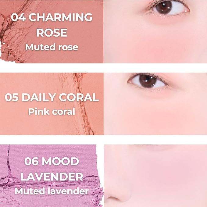 Fluffy Wear Blusher - Pressed Powder Cheek Blush with Airy and Soft Matte Blurring Finish Blendable & Buildable Natural Color Korean Makeup Vegan (07 MARSHMALLOW PINK)