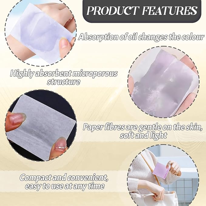 BOROLA 3-in-1 Oil Blotting Paper Set for Face 100 Sheets Oil Absorbing Sheets with Portable Mirror & Adhesive Makeup Puff, Blotting Papers for Oily Skin, Design for Men & Women(Black)