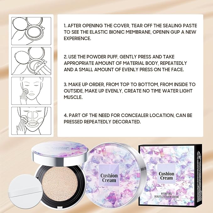 Mushroom Head Air Cushion CC Cream - BB Cream Foundation Makeup Moisturizing Concealer Long-Lasting, Cushion Foundation Full Coverage Self Adjusting (Ivory, 1 PCS)