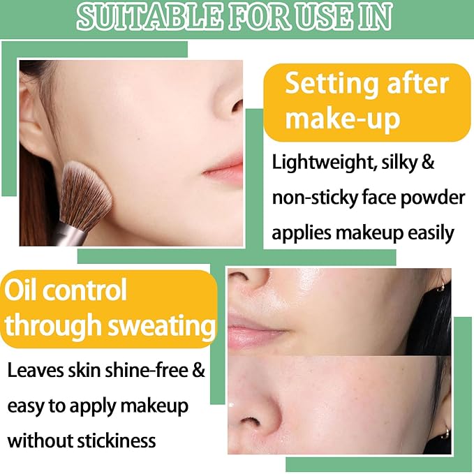 Loose Setting Face Makeup Powder Set,Lightweight Silky Mineral Loose Setting Powder Set with Makeup Brush & Foundation Face Makeup Puffs Set for Women(3PCS)