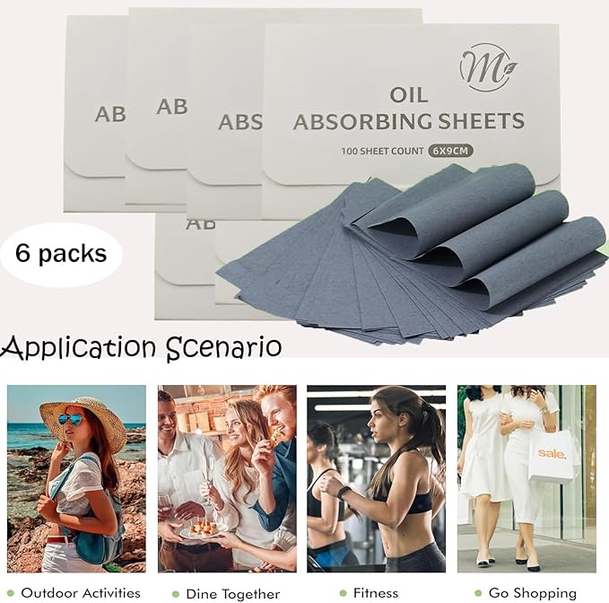 Natural Facial Oil Blotting Paper, 600 Counts Oil Absorbing Sheets for Face, Bamboo Charcoal Oil Absorbing Sheets for Oily Skin, Oil Control Film, Portable Oil Pad, Makeup Friendly