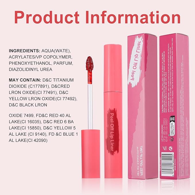 Peel Off Lip Liner - Lip Stain, Long-Lasting Moisturizing Waterproof Lip Stain Transfer-Proof with Matte Finish Stay on All Day (#03 Rose)