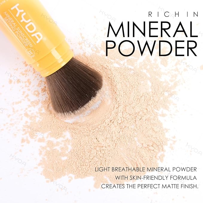 KYDA 2 Pcs Mineral Sunscreen Setting Powder, SPF 35, Medium, Mineral Brush Powder, Oil Control Natural Matte Finish, Lasting Lightweight Breathable, for All Skin