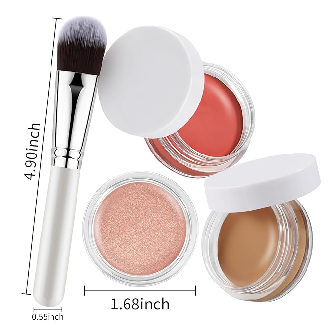 Cream Blush Contour Highlighter Palette, Bronzer Face Illuminator Kit With Brush, Contour Kit For Eyes, Cheeks And Lips