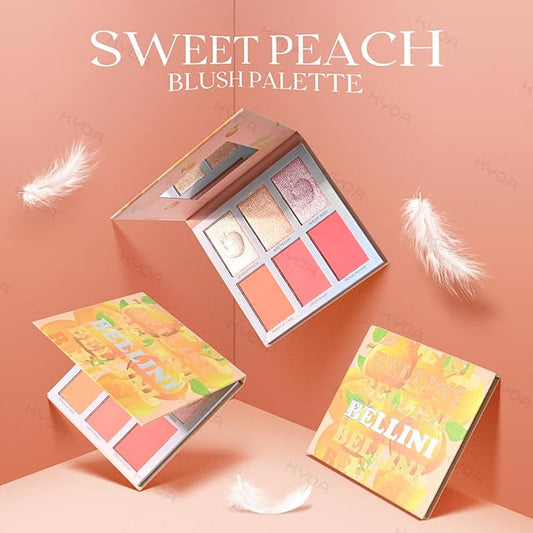 KYDA 6 Colors Blush Palette, Natural Glossy Blush and Highlighter Duo, Buildable Cheek Color, Matte Shimmer Face Blusher Makeup, Lightweight Smooth Powder