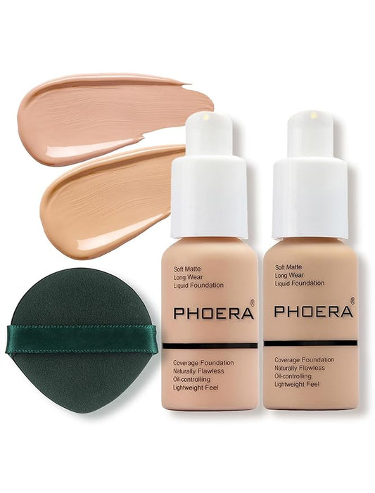 PHOERA Foundation Makeup, Flawless Soft Matte Oil Control Liquid Foundation, Full Coverage Mattle Oil-Control Concealer for Older Women, Great Choice For Gift (103&104, 60ml)