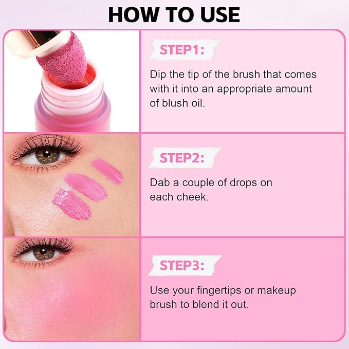 Boobeen Soft Liquid Blush Makeup for Cheeks, Lightweight and Buildable, Thin Cheek Makeup Stick for Natural Flush Color, Cream Blush Easy to Blend, With Build in Brush