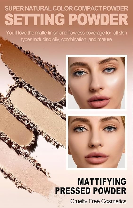 Matte Setting Powder 8 Colors Lightweight Oil Control Pressed Powder Foundation Flawless Long-Lasting Finishing Powder Foundation (Color 04)